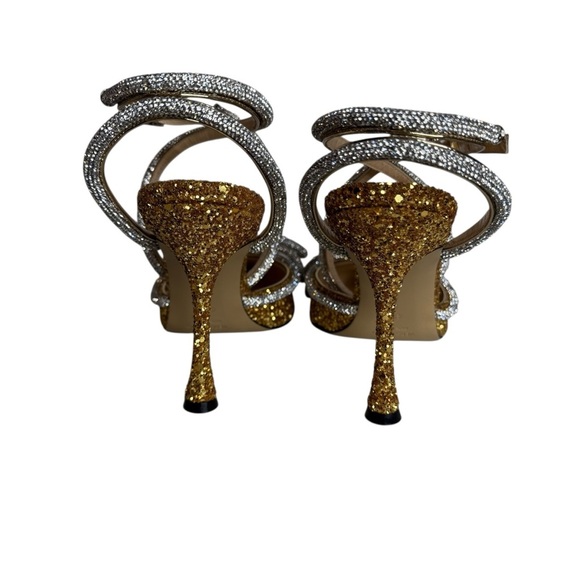 MACH & MACH Double Bow Crystal Gold Glitter Heels size 41.5/11.5 - Picture 8 of 12